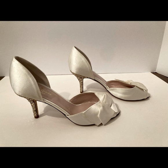 Ivory Kate Spade D'Orsay Wedding Heels with Gold Glitter - Picture 2 of 6